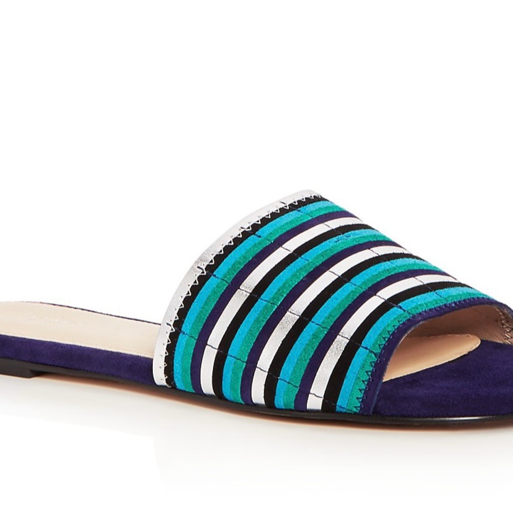 Botkier Blue and Green Mules with Striking Stripes